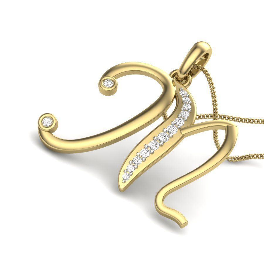 diamond M pendant for women  3D print model_3