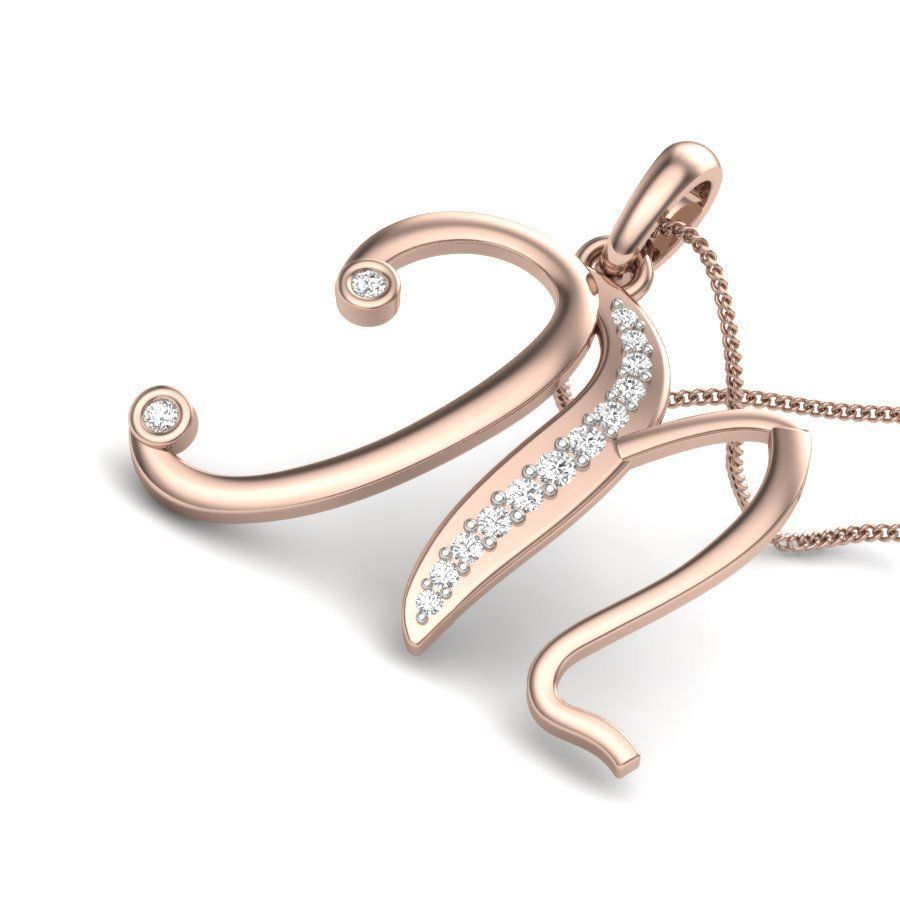 diamond M pendant for women  3D print model_8