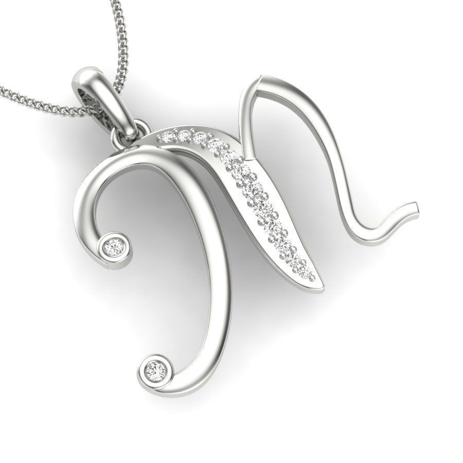 diamond M pendant for women  3D print model_11