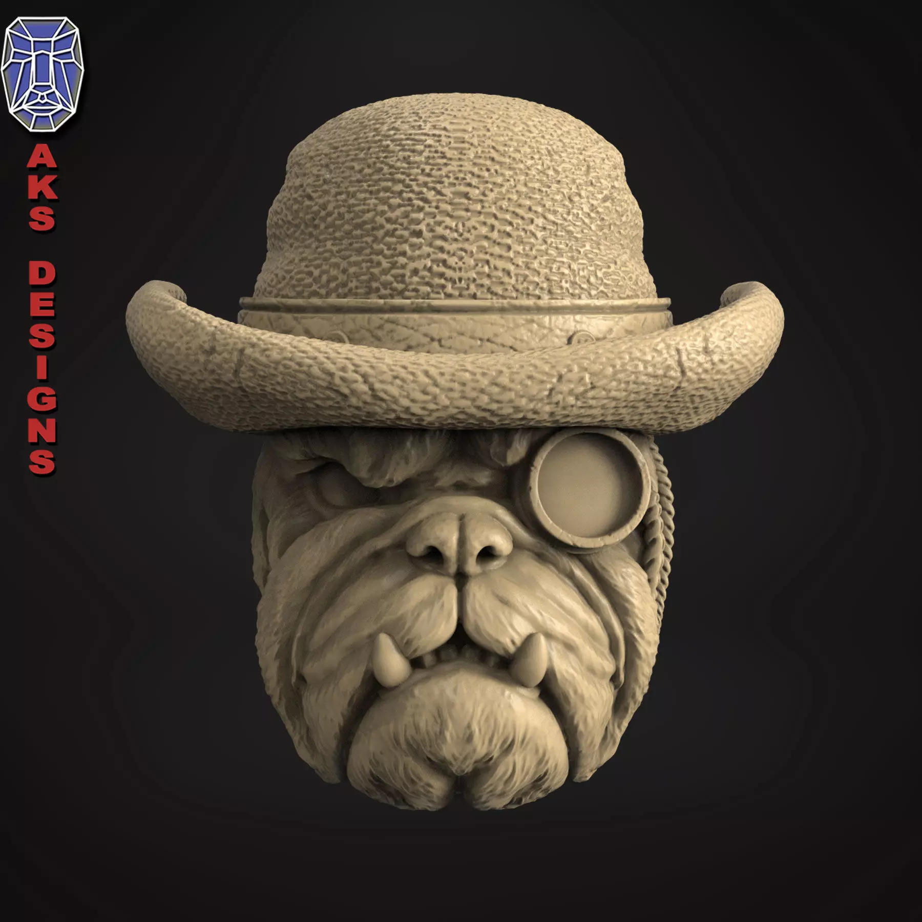 Bulldog gentlemen version 1 Bas relief art for cnc 3D print model