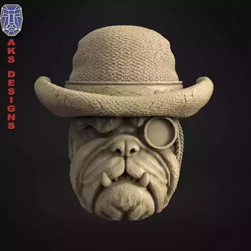 Bulldog gentlemen version 1 Bas relief art for cnc