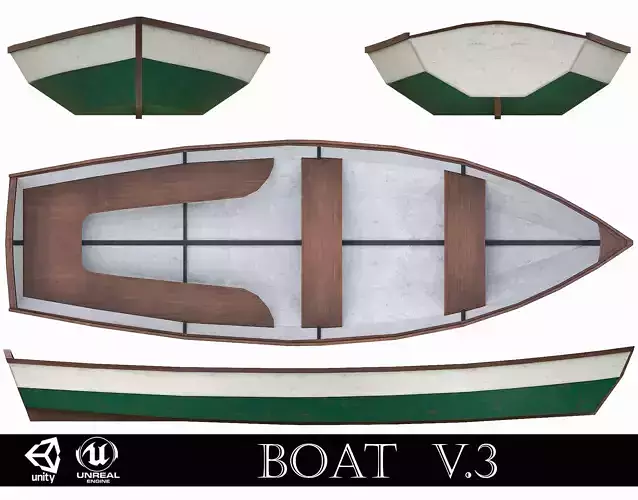 Painted Wooden Boat v3 Free low-poly 3D model