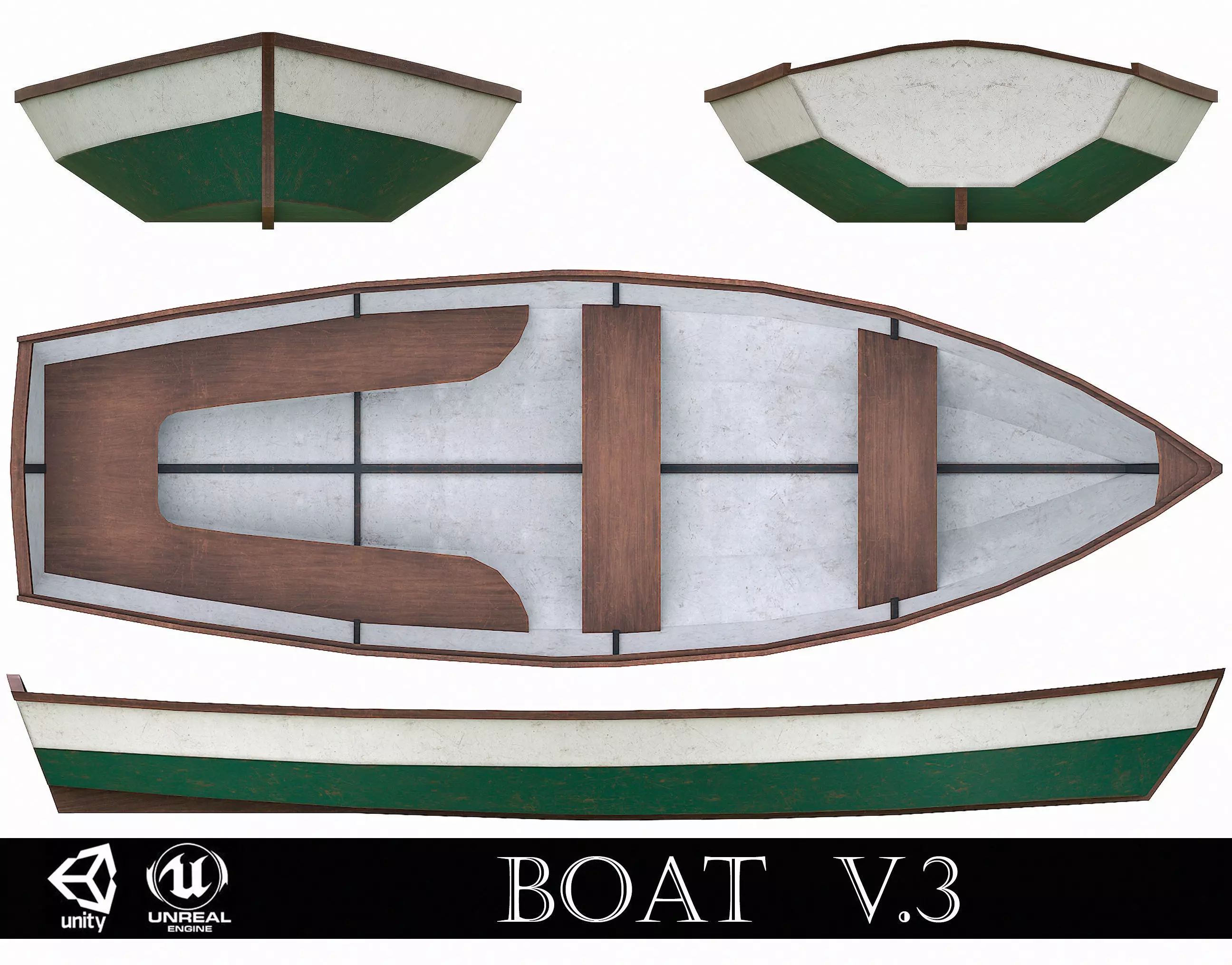 Painted Wooden Boat v3 Free low-poly 3D model_0