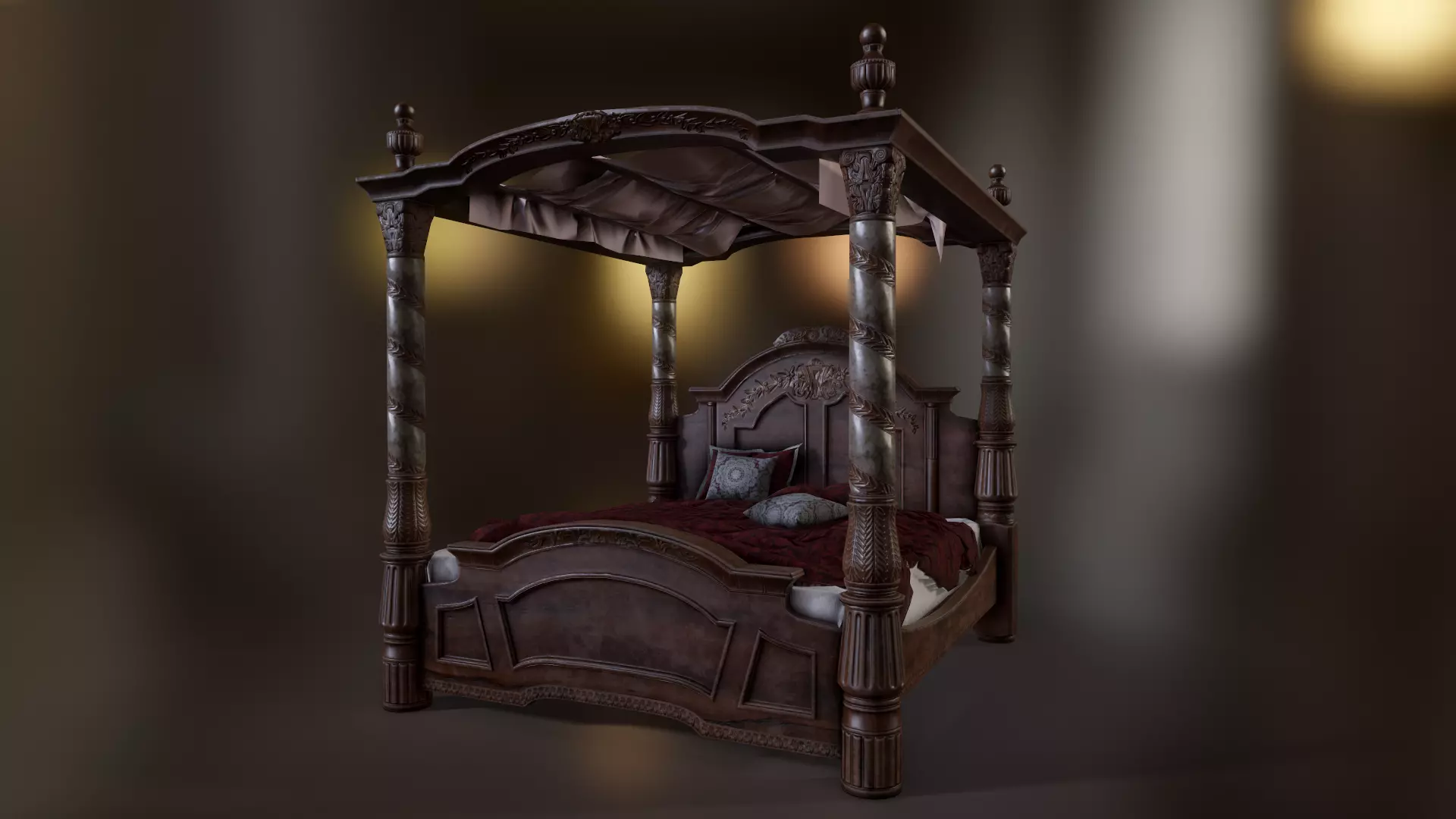 Canopy bed Low-poly 3D model_0