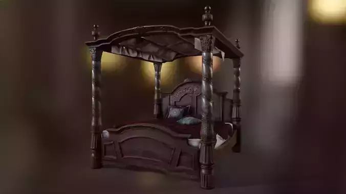 Canopy bed Low-poly 3D model