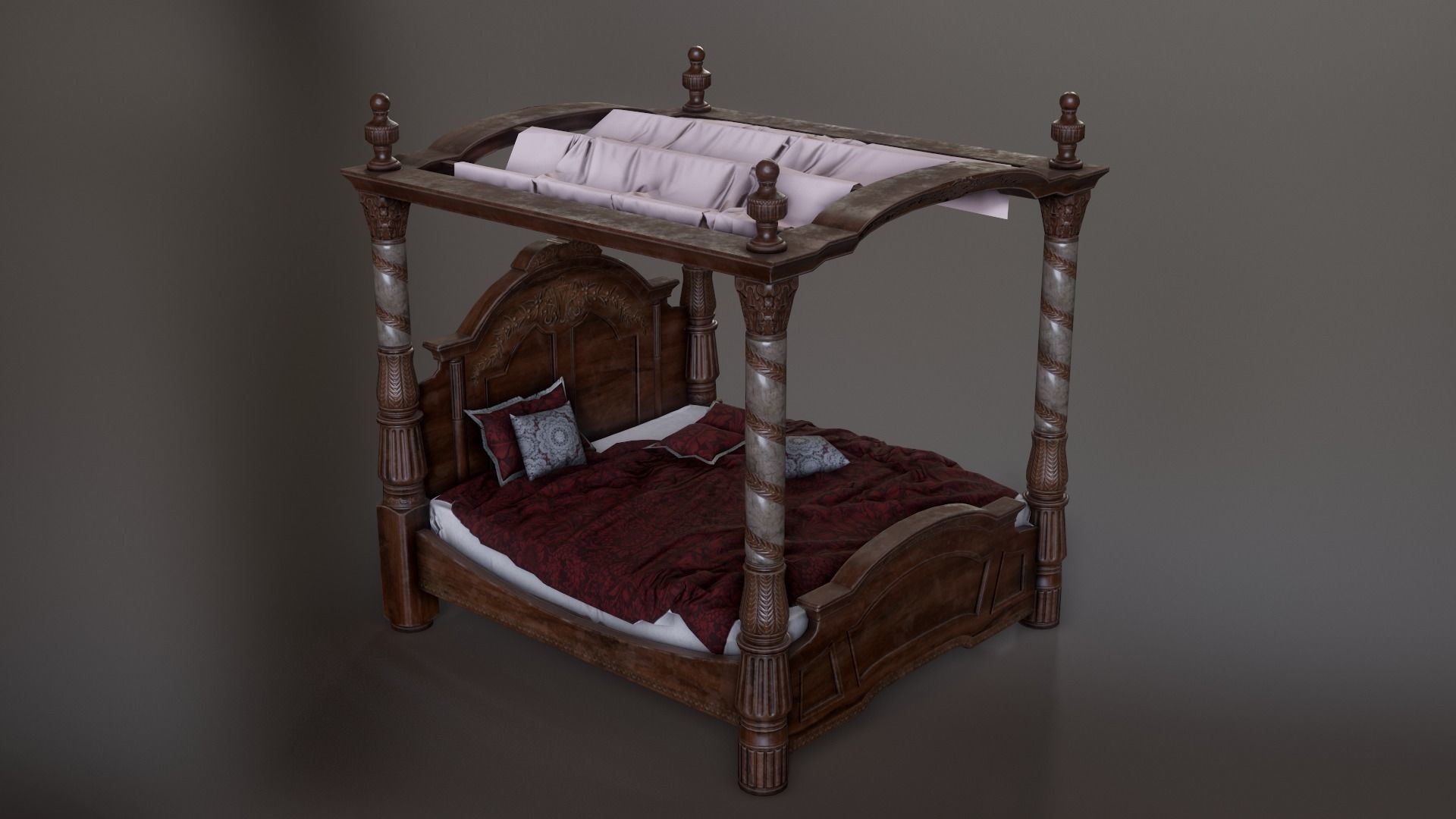 Canopy bed Low-poly 3D model_1