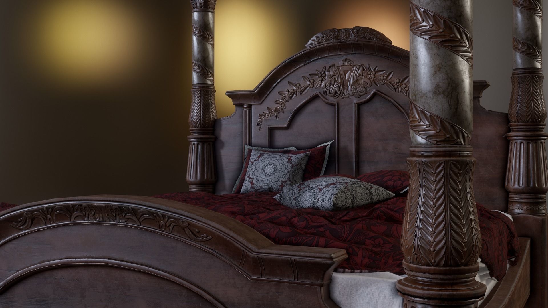 Canopy bed Low-poly 3D model_2