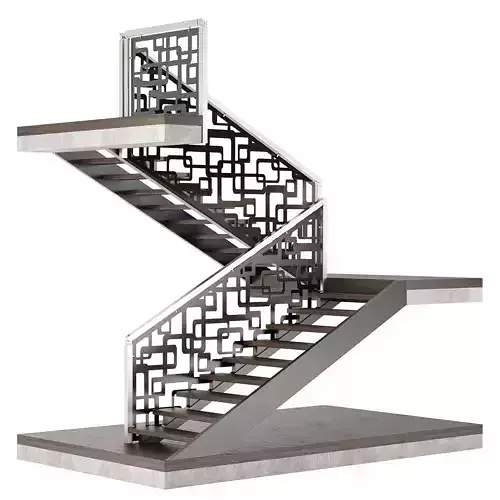 Staircase with laser cut metal balustrade panels 3D model