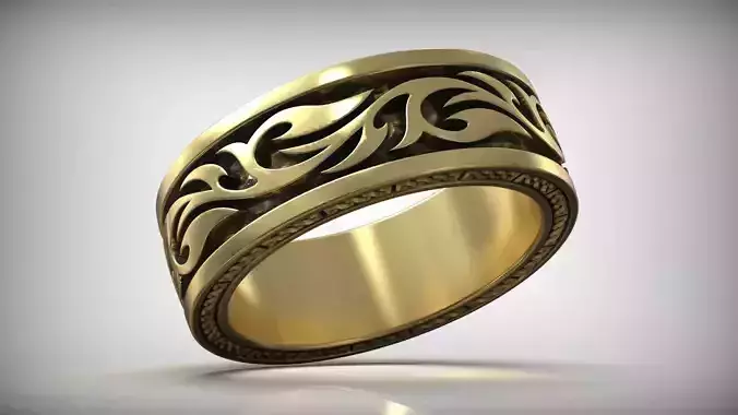 Tattoo Pattern Brutal Wide Men Ring 