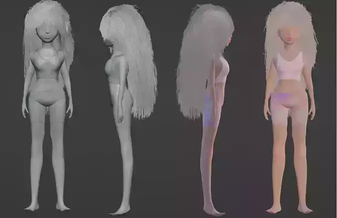 Girl 3D model with long hair