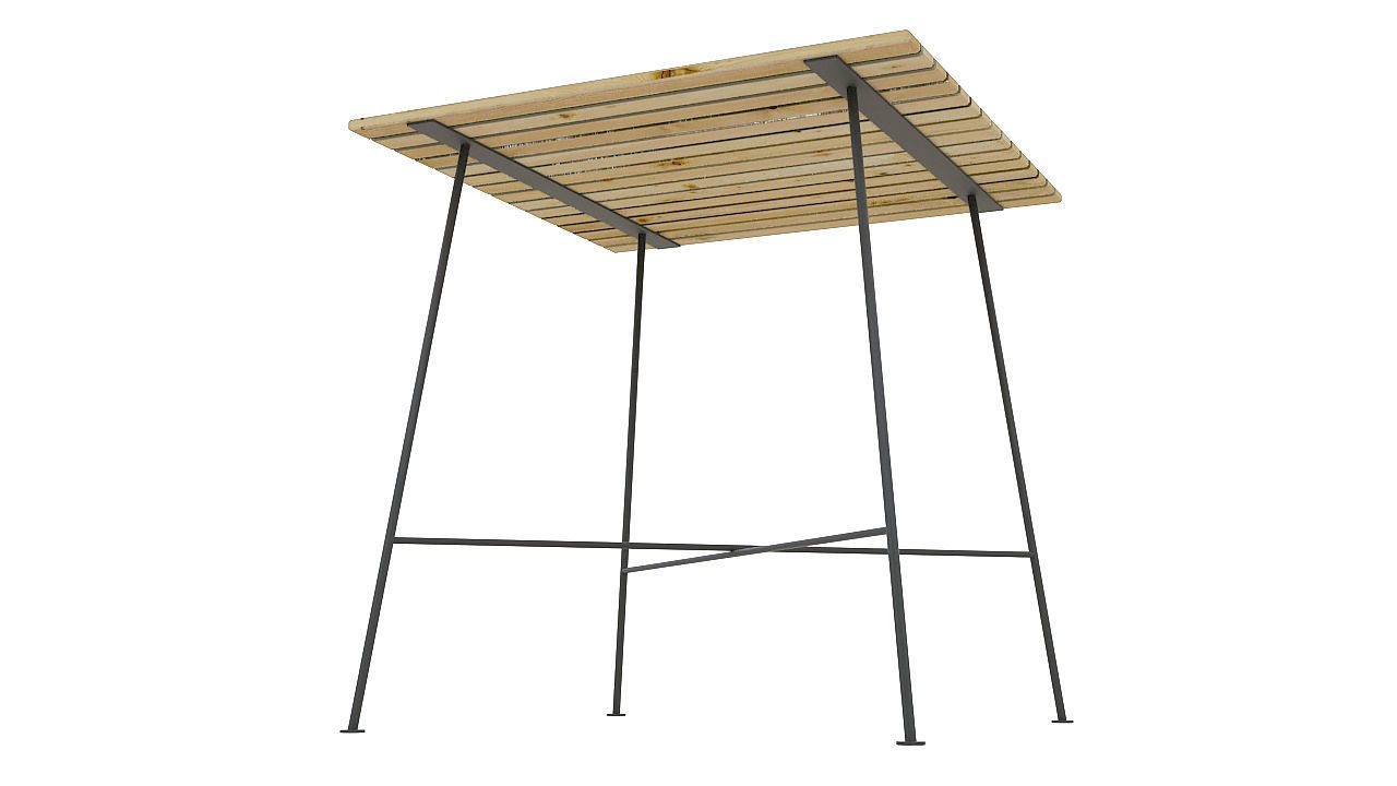 Wooden boards dining table 3D model_4