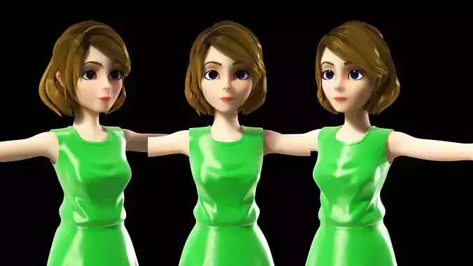 Girl with green dress 3D Model