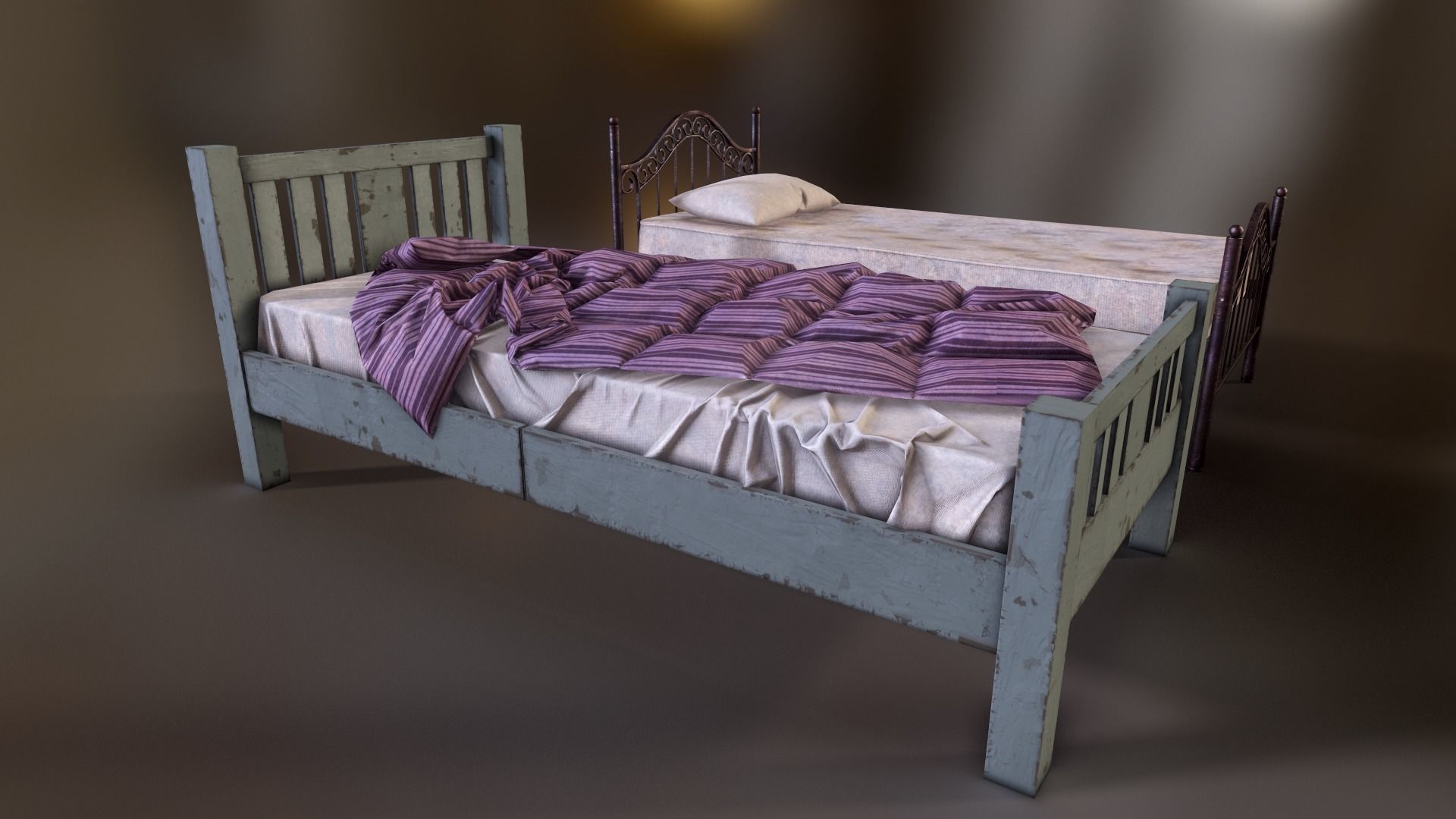 Single bed Low-poly 3D model_1
