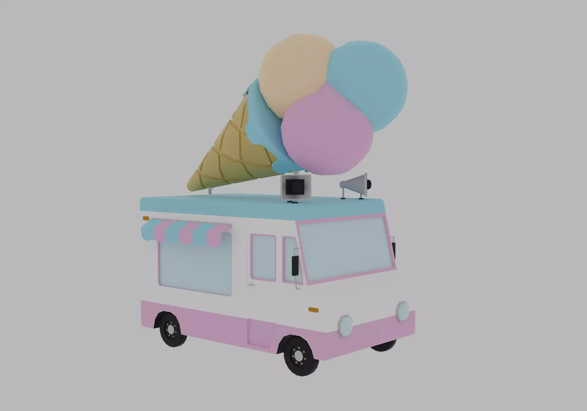 Ice cream truck Low-poly 3D model_0