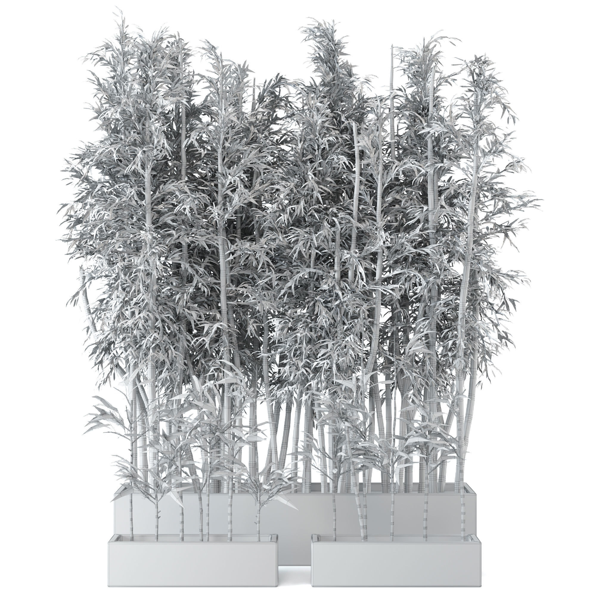  Indoor Plants Bamboo Set in rusty Concrete Pots - Set 7 3D model_4