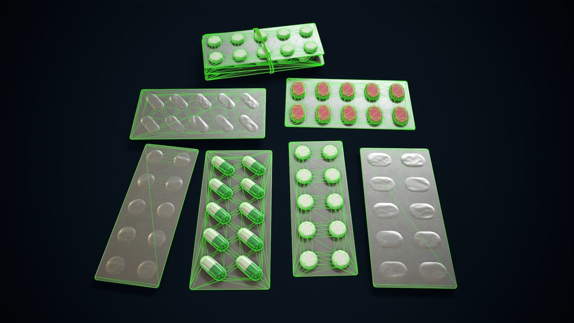 Blisters with pills Low-poly 3D model_11