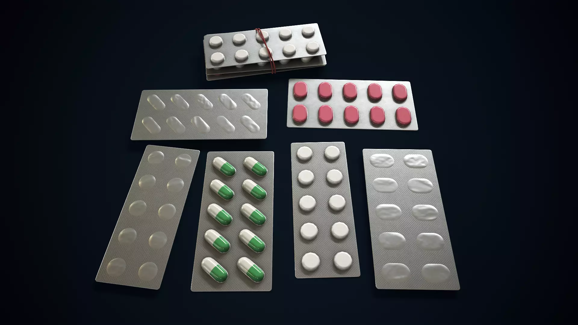 Blisters with pills Low-poly 3D model_0