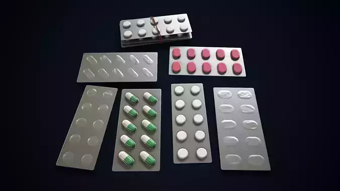 Blisters with pills Low-poly 3D model