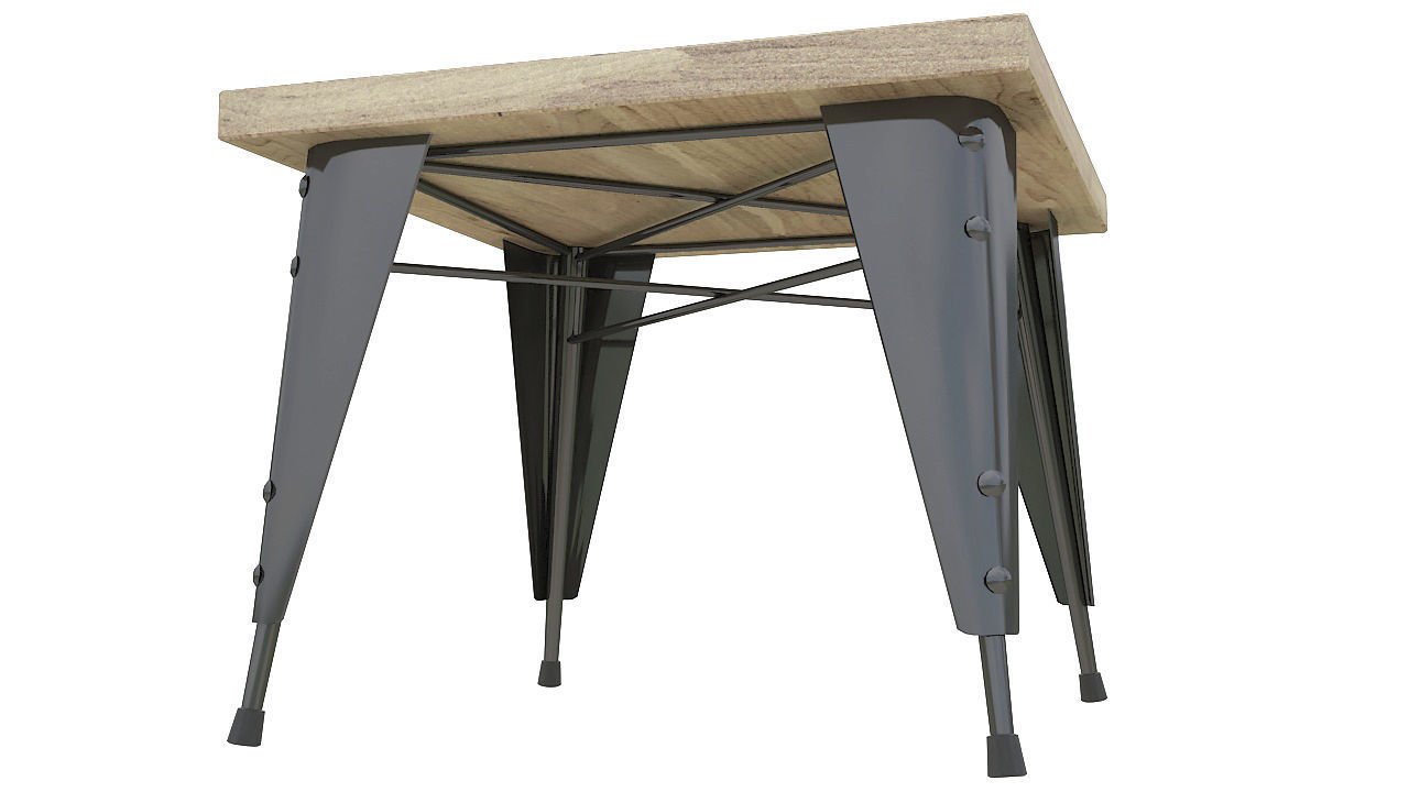 Metal table wood top 3D model_4