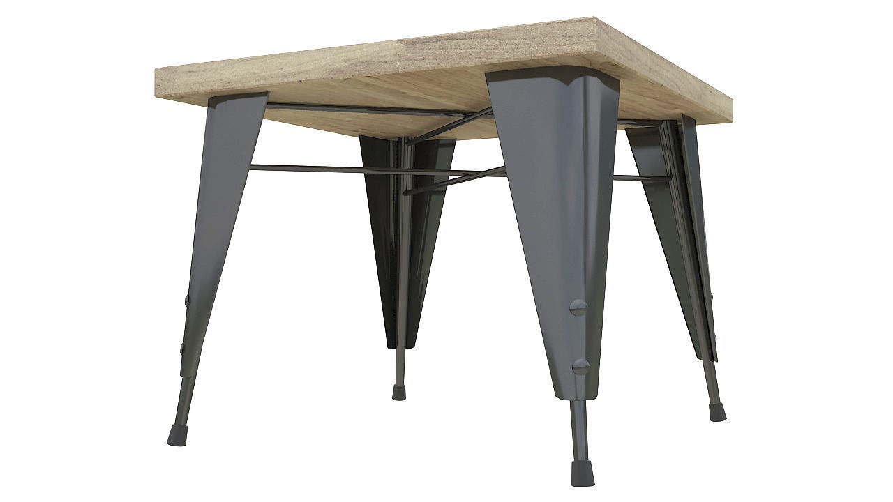 Metal table wood top 3D model_3