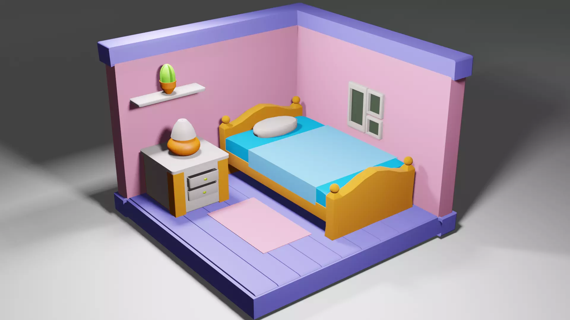 Bed Room Low Ploy Free low-poly 3D model