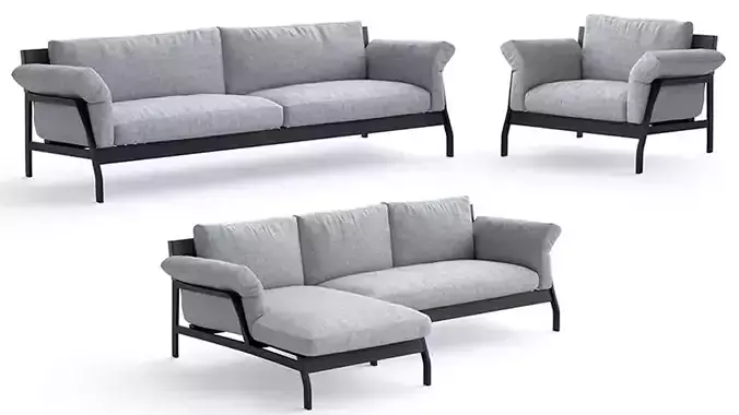 Modern Grey Fabric Sofa - Armchair- 2 Seater-  L Shaped