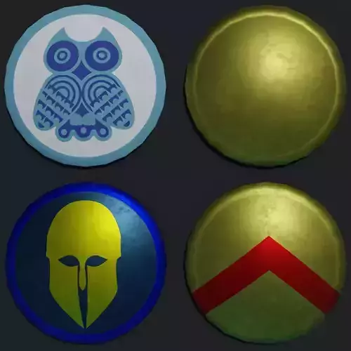 Hoplon four badges Low-poly 3D model