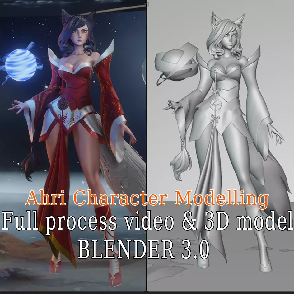 Ahri Modelling  Blender   Full process videos and 3D model 3D model_0