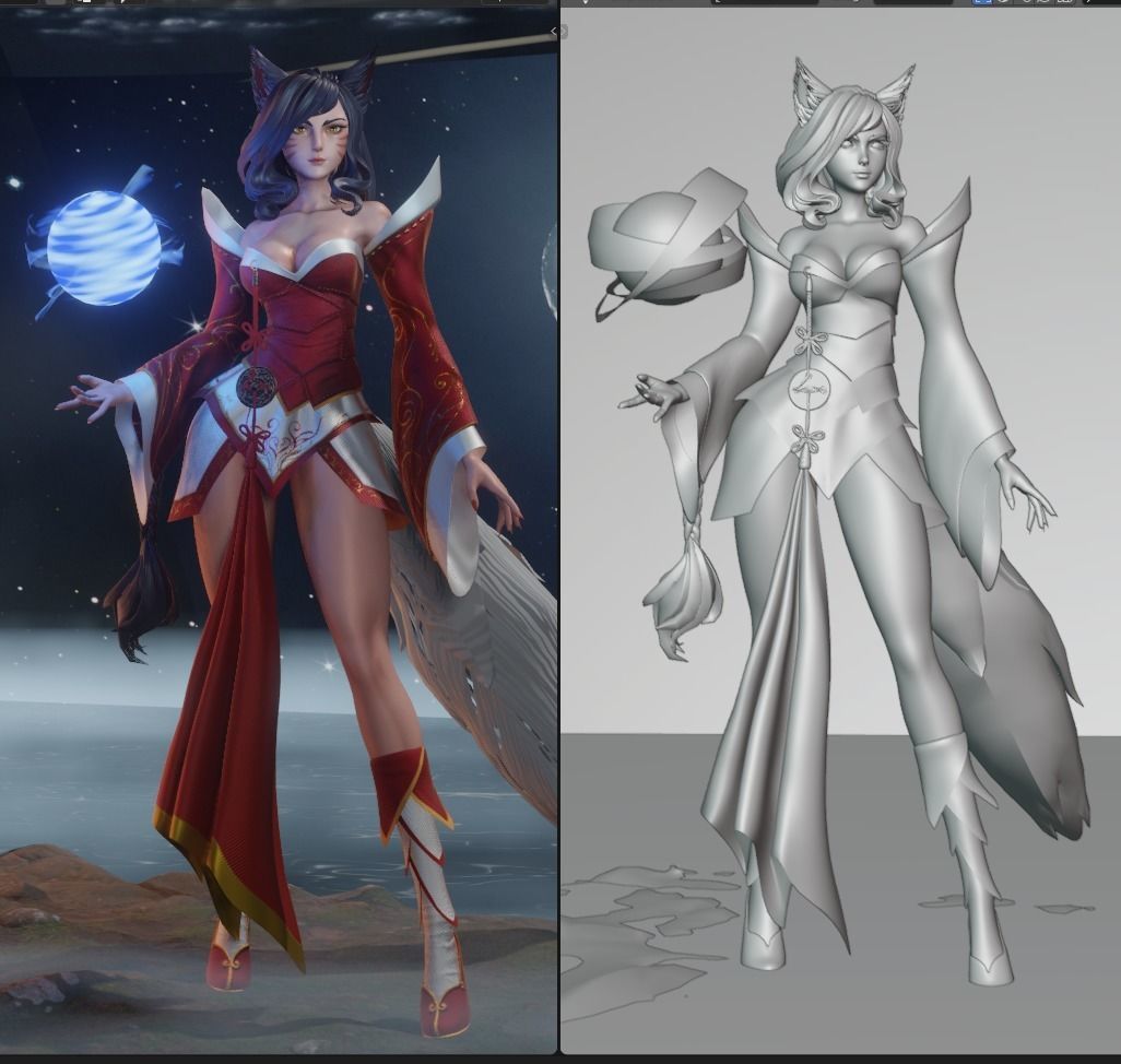 Ahri Modelling  Blender   Full process videos and 3D model 3D model_3