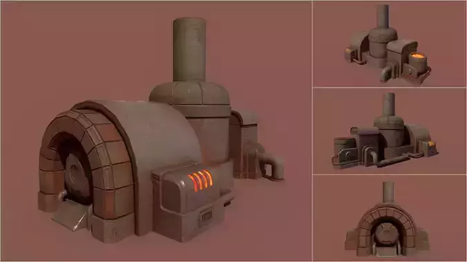 Retrofuturism Stylized Scifi Megaforge Low-poly 3D model