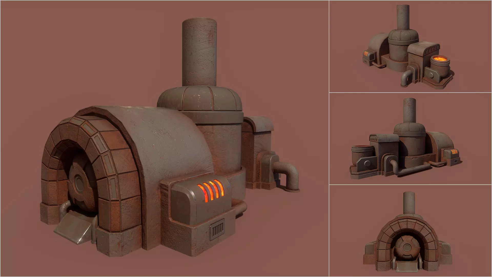 Retrofuturism Stylized Scifi Megaforge Low-poly 3D model_0