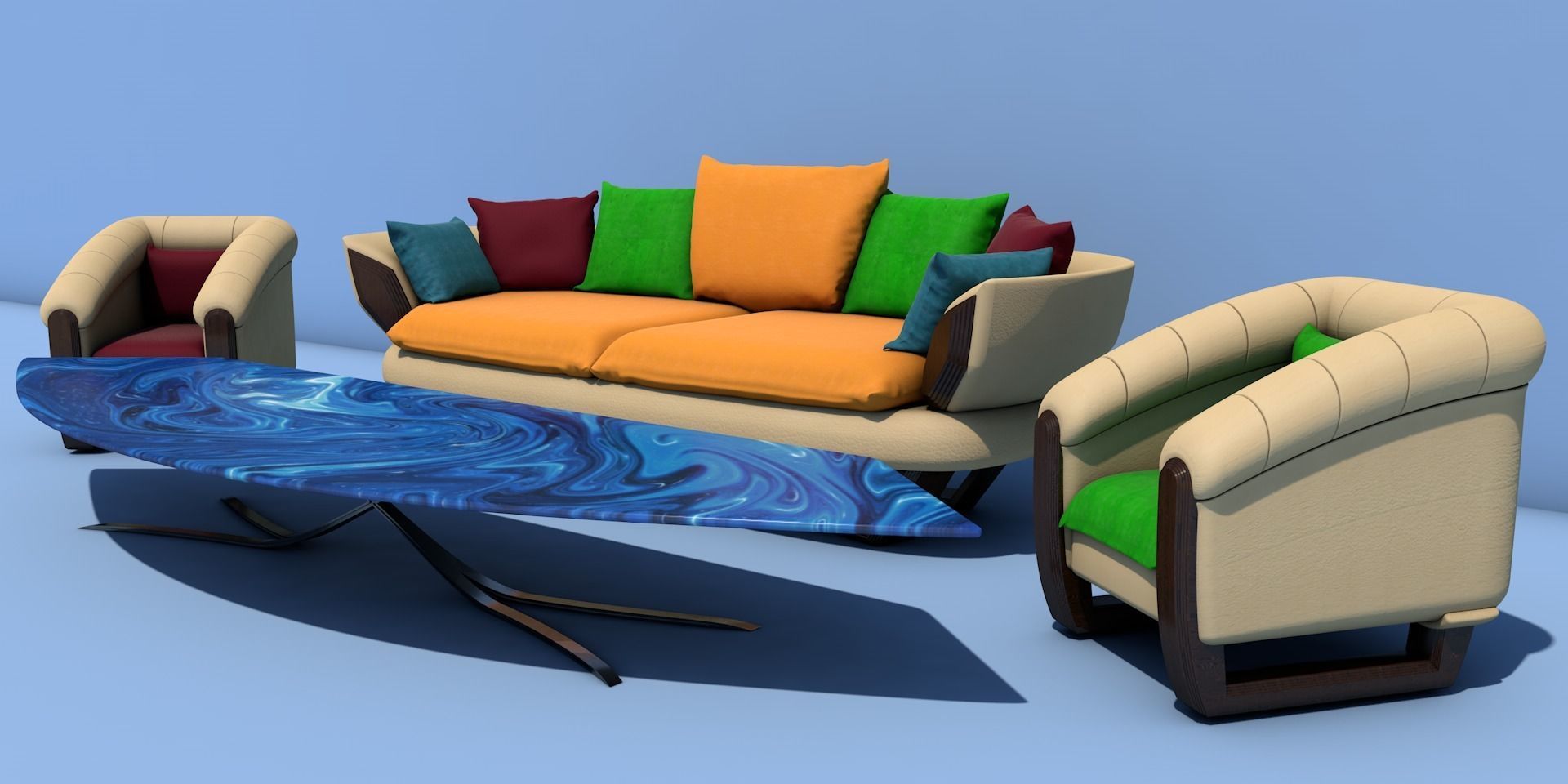 Semi-soft sofa and armchairs 3D model_1
