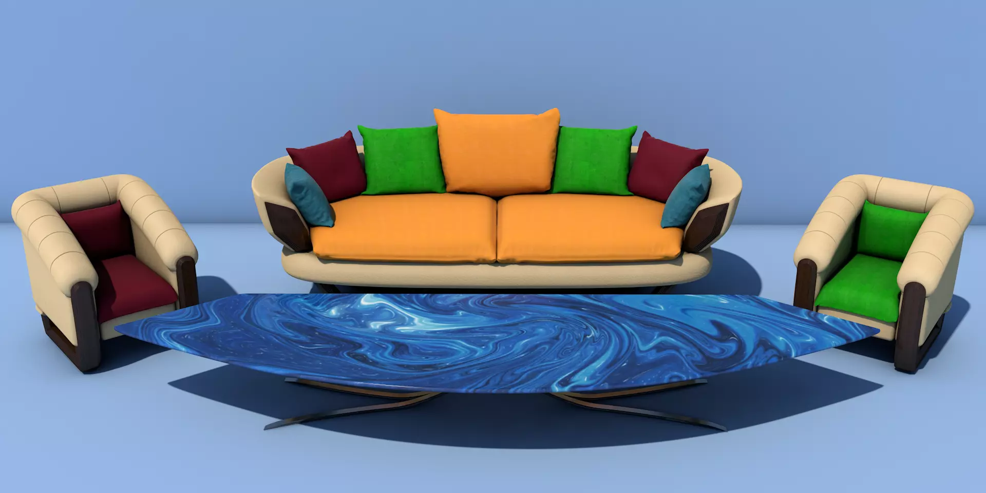 Semi-soft sofa and armchairs 3D model_0