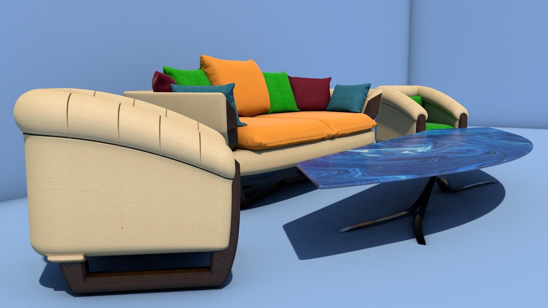 Semi-soft sofa and armchairs 3D model_6