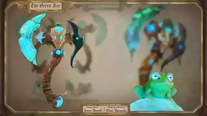 Fantasy Axe and Frog  Low-poly 3D model
