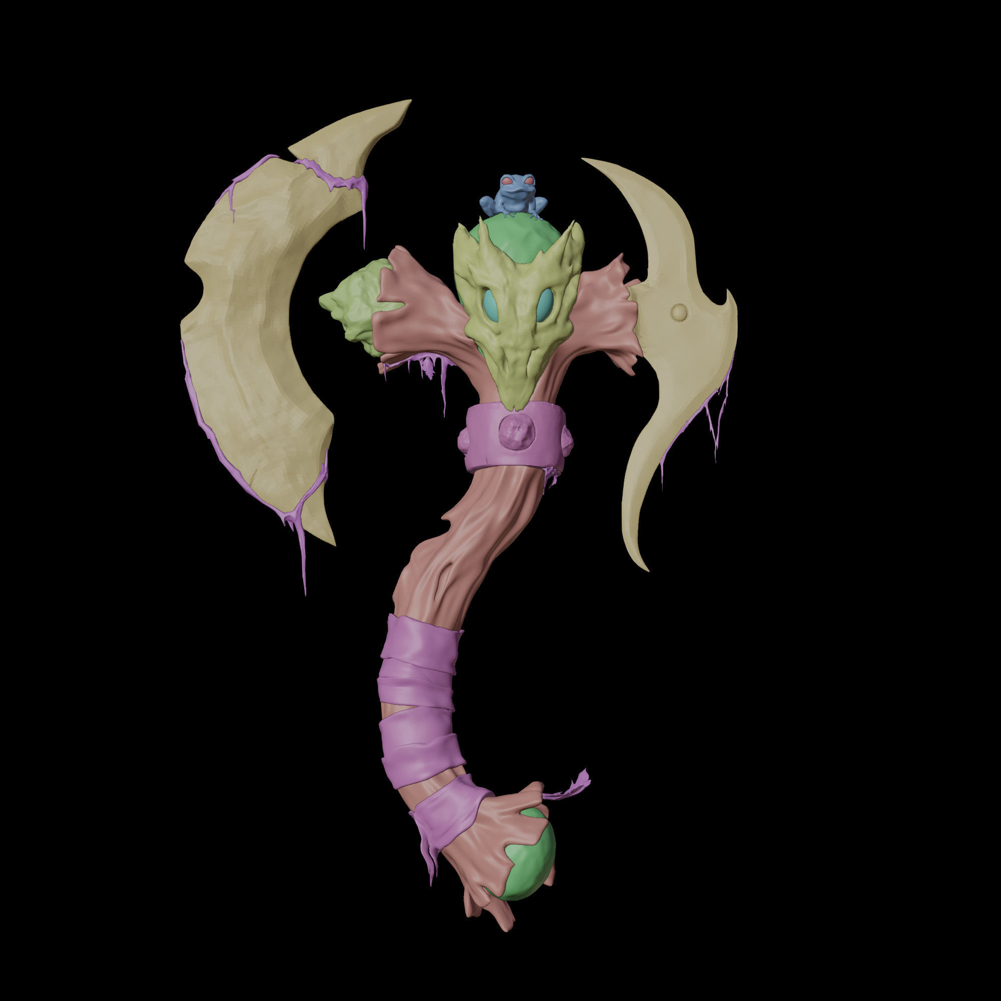 Fantasy Axe and Frog  Low-poly 3D model_5