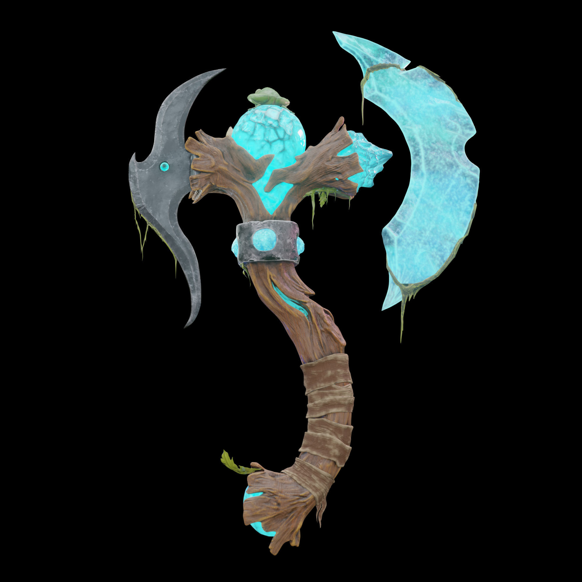 Fantasy Axe and Frog  Low-poly 3D model_6