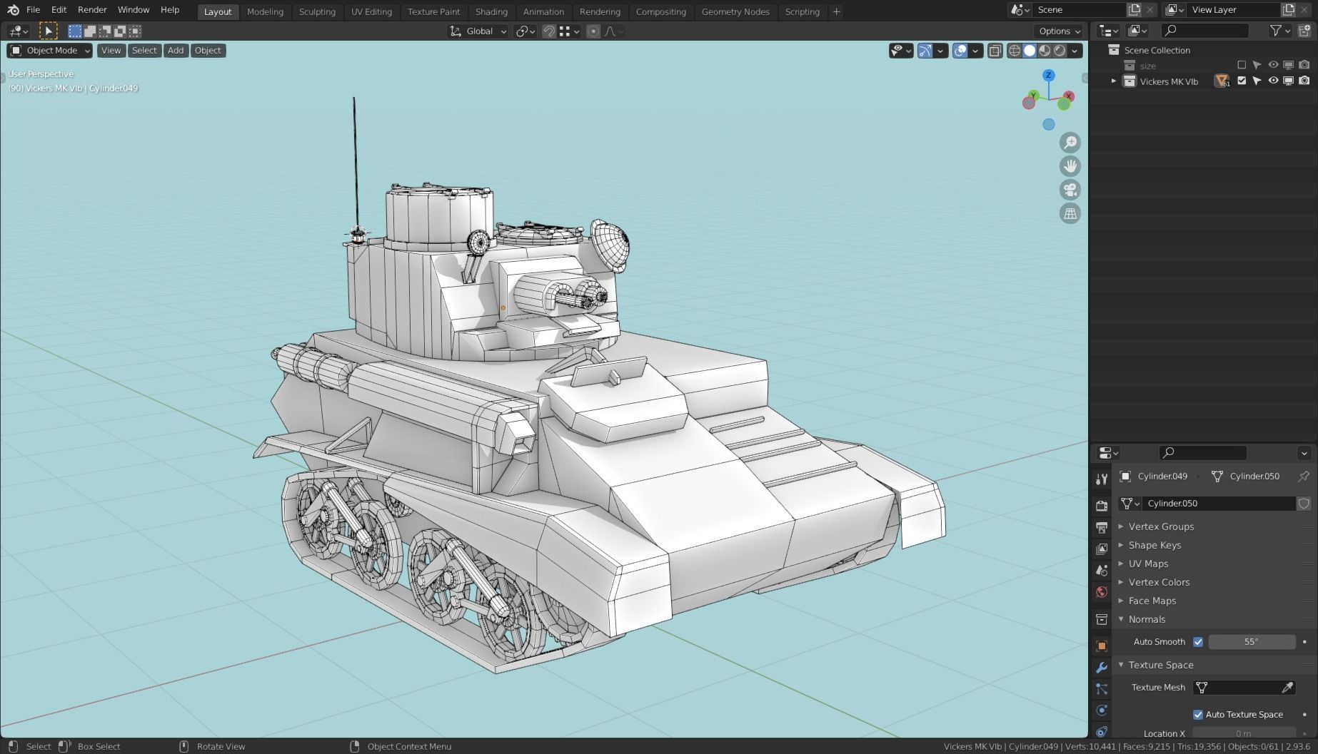 Vickers MK VIb Tank Base Mesh  Low-poly 3D model_16