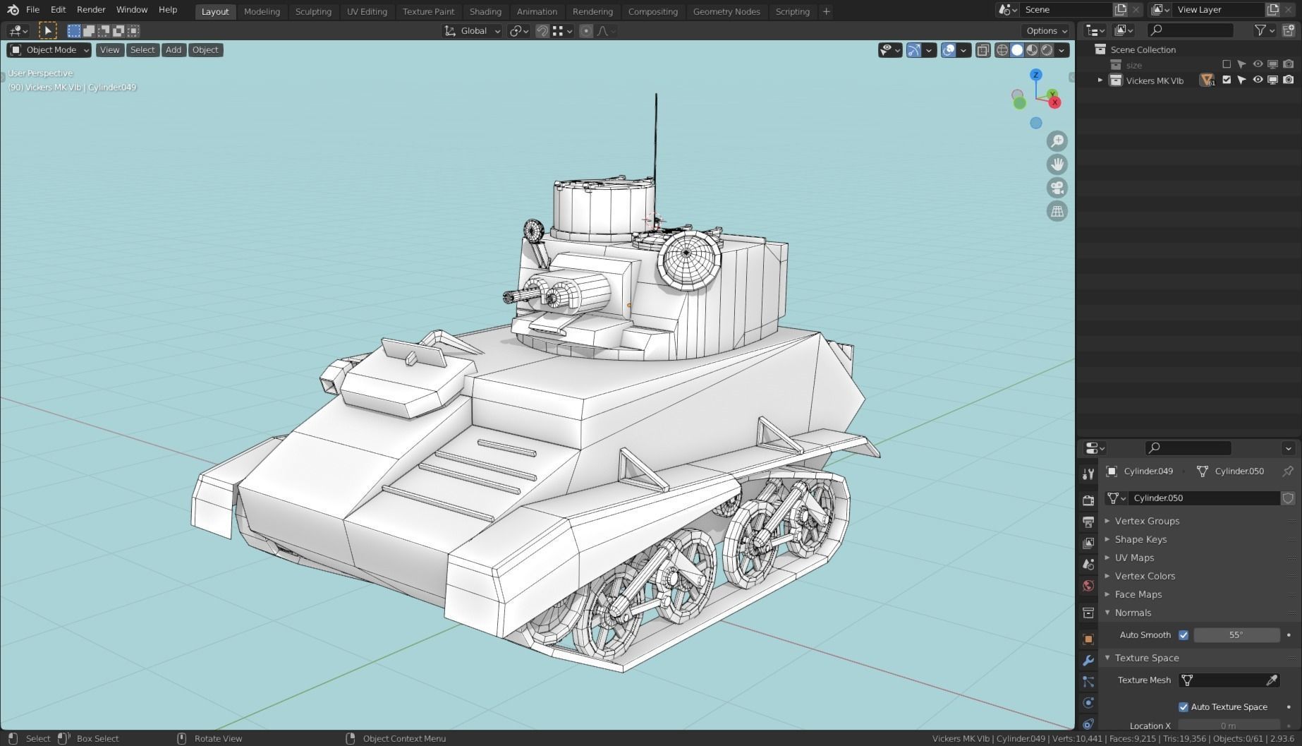 Vickers MK VIb Tank Base Mesh  Low-poly 3D model_10