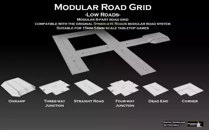 Modular Road Grid Low Roads Addon 3D print model