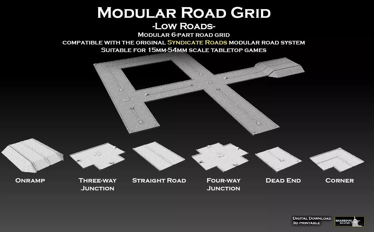 Modular Road Grid Low Roads Addon 3D print model_0