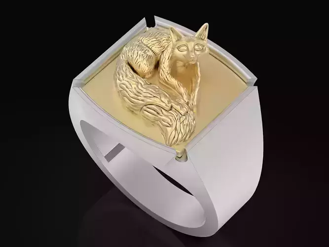 Fox  Man Ring Sculpture jewelry Gold silver