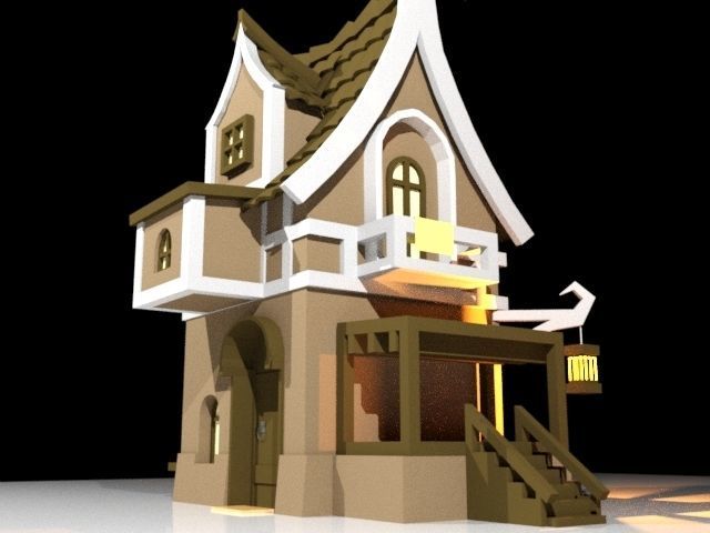 3D house with stairs Low-poly 3D model_2