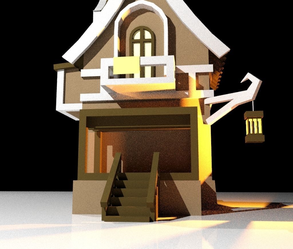 3D house with stairs Low-poly 3D model_5