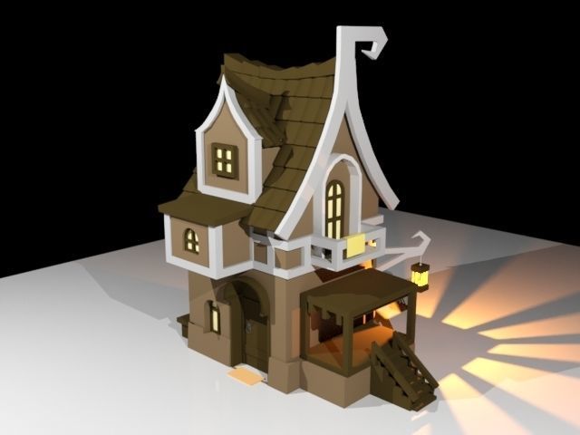 3D house with stairs Low-poly 3D model_1