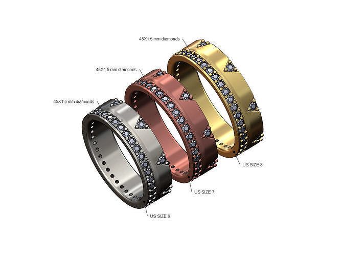 Diamond triangle side eternity ring US sizes 6 7 8  3D print model