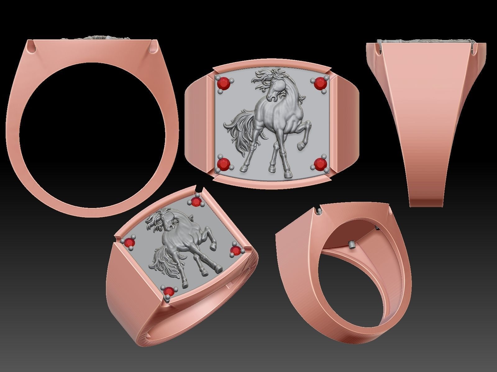 Horse man ring Sculpture jewelry Gold silver 3D print model_2