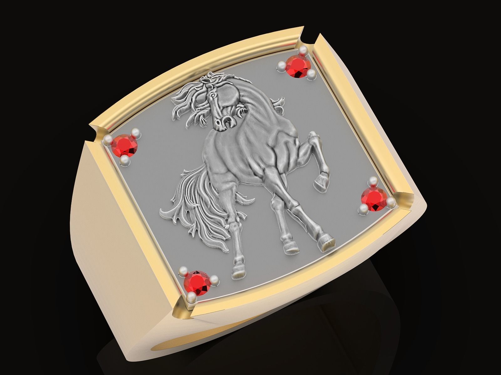 Horse man ring Sculpture jewelry Gold silver 3D print model_4