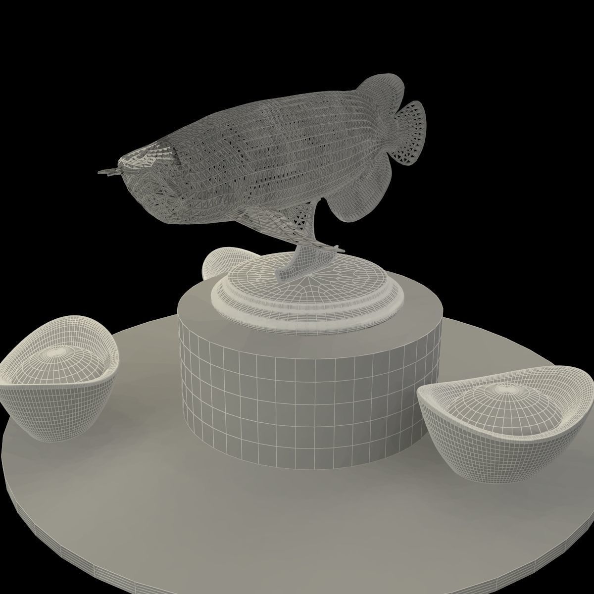 Chinese gold Ingot with led light fish 3D model_5