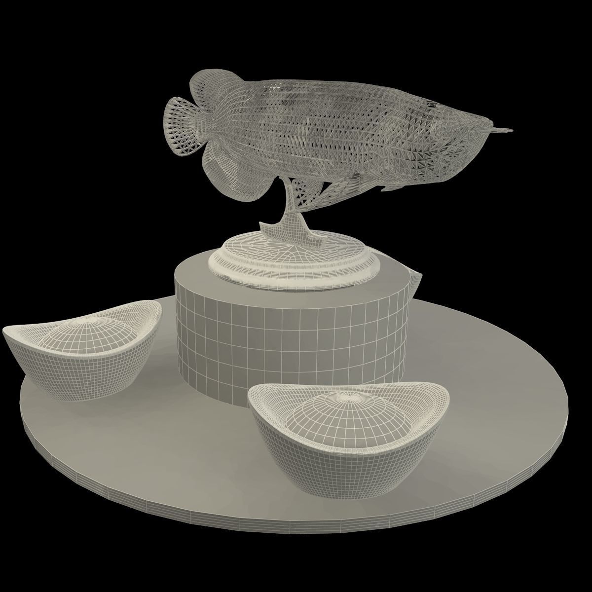 Chinese gold Ingot with led light fish 3D model_6